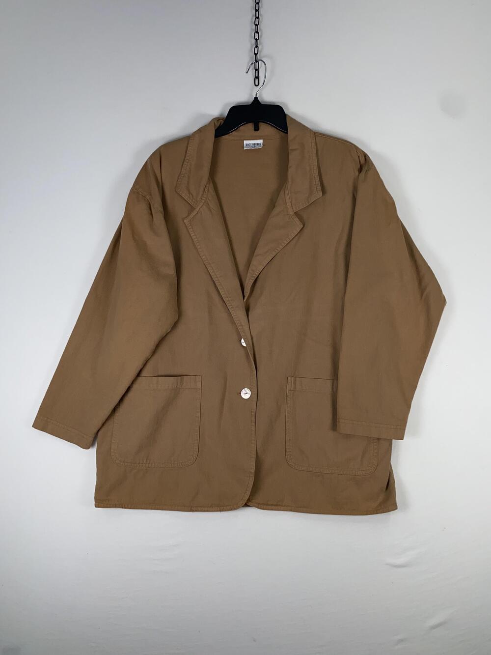 Russ Berens Blazer Mens Large Beige 100% Cotton Relaxed Casual Jacket Unlined
